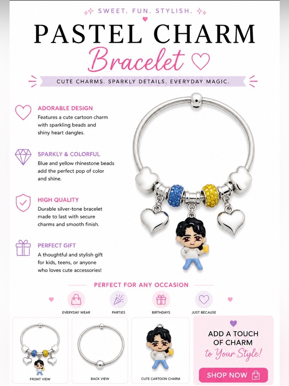 CUTE CARTOON CHARACTER CHARM BRACELET